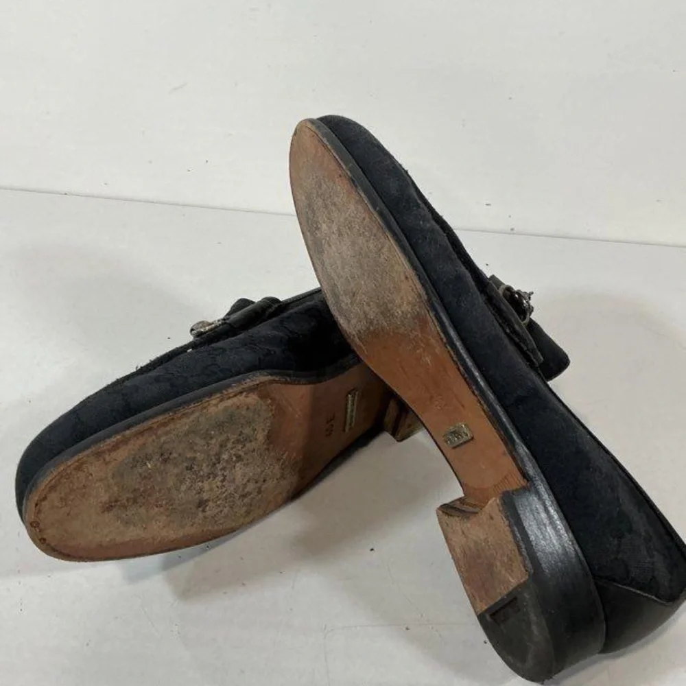Gucci GG Black Canvas Men’s Horsebit Loafers Size 45E